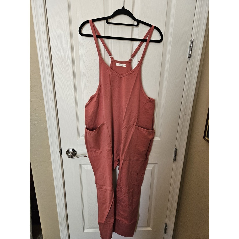 NIP OUFEIYA Womens Casual Jumper Romper Loose Baggy Jumpsuit, Pink, LG (8)